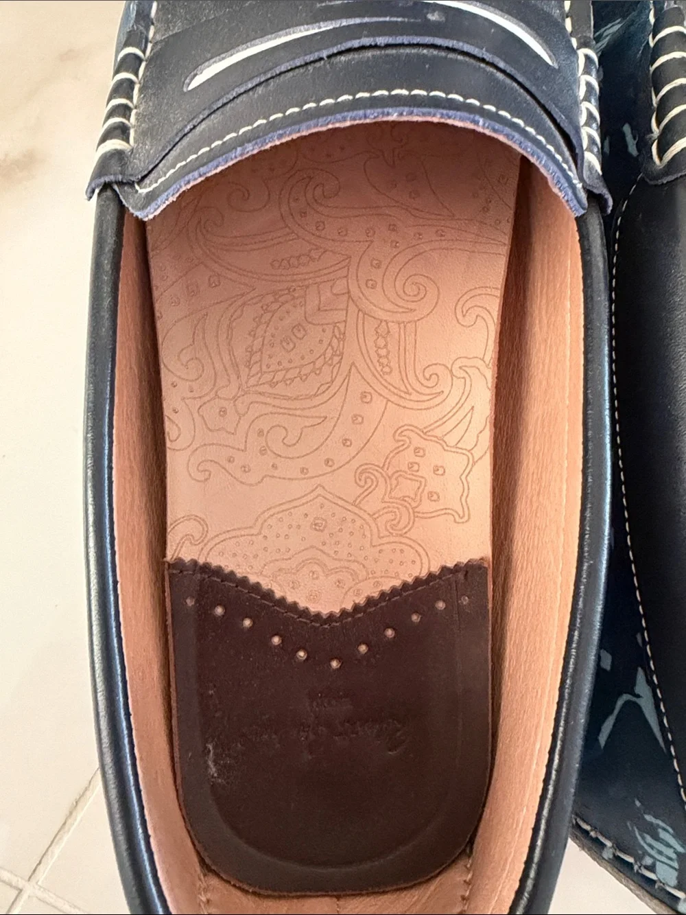 Robert Graham Navy Leather Loafers with Blue Camouflage Trim
